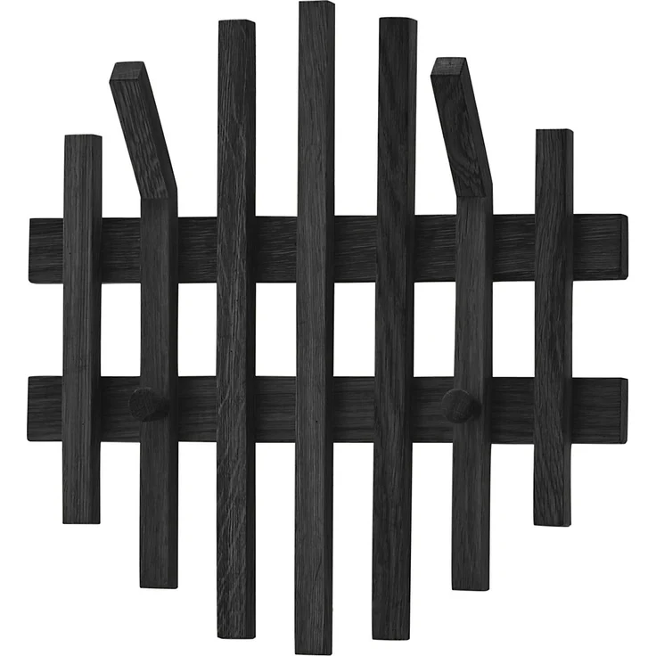 Garderobenpaneel >BANTRY< mit 4 Haken, in Eiche schwarz, Massivholz - 38x40x11cm (BxHxT) – Bild 2