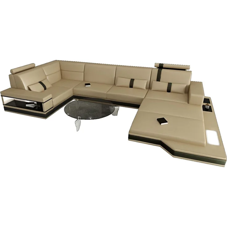 Ledersofa Wohnlandschaft Messana - Kunstleder - sandbeige-schwarz - Rechts – Bild 1