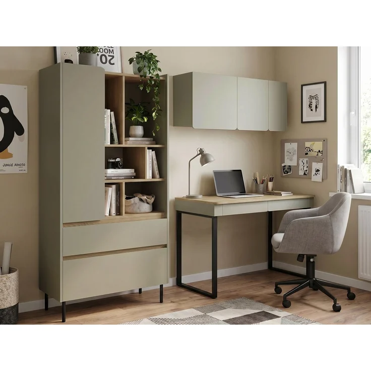 Beautysofa Jugendzimmer-Set LICO im modernen Stil, grifflos, (Kinderzimmer Möbel, Bücherregal Schreibtisch Hängeregal), Farben Sandbeige oder Eukalyptus – Bild 1