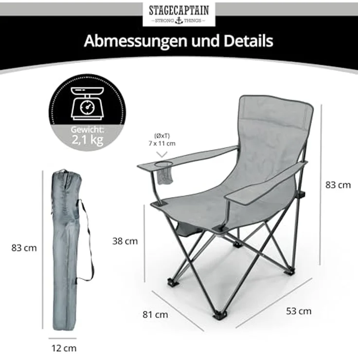Stagecaptain Campingstuhl "Chiller" Campingsessel mit Getränkehalter in der Armlehne (4 St), Gartenstuhl faltbar, Anglersessel, Faltstuhl, Strandstuhl inkl. Tasche – Bild 2