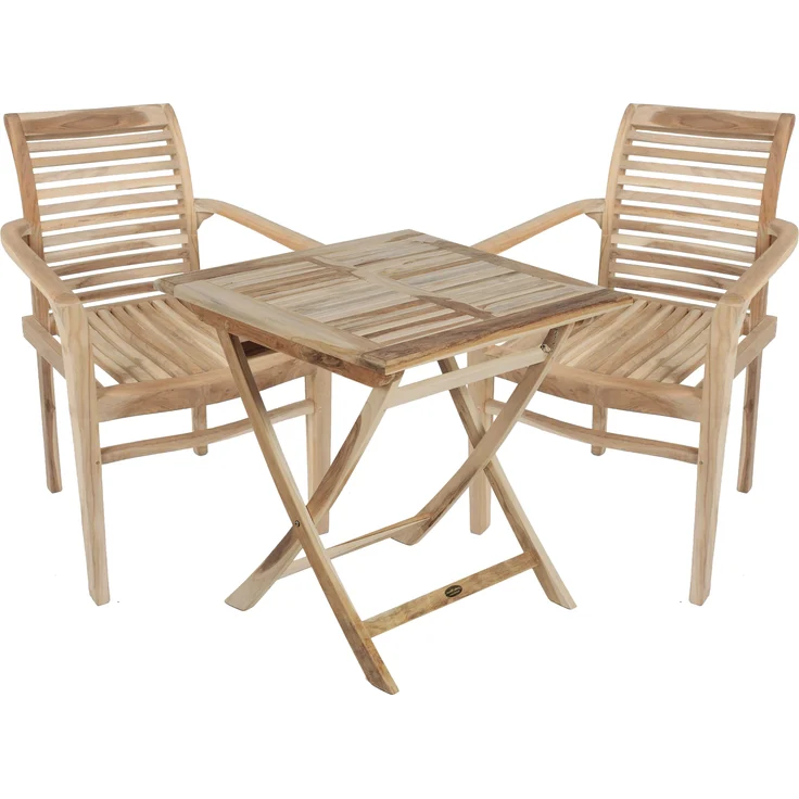 Balkonmöbel-Set LINNEA 3-tlg. - Teak, Teakbraun | Gartenmöbel-Set Gartengarnitur Garten-Sitzgruppe Essgruppe Balkon-Set mit Stühlen B und Tisch – Bild 1