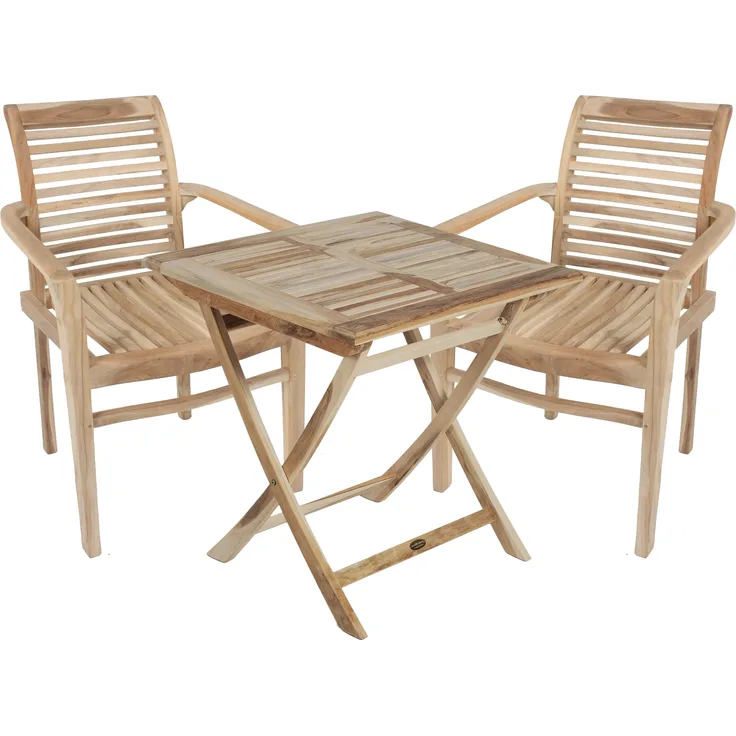 Balkonmöbel-Set LINNEA 3-tlg. - Teak, Teakbraun | Gartenmöbel-Set Gartengarnitur Garten-Sitzgruppe Essgruppe Balkon-Set mit Stühlen B und Tisch