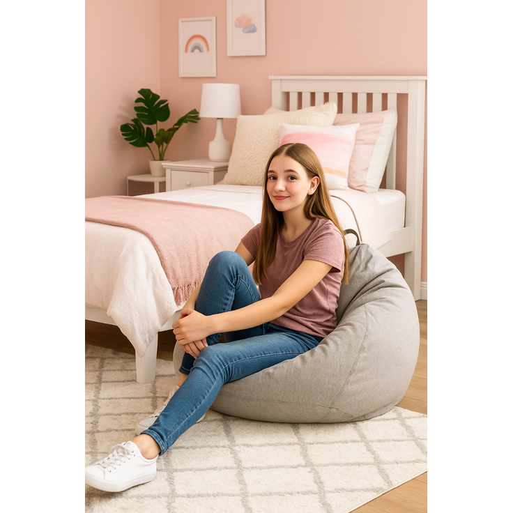 AD.CON Sitzsack mit Füllung, Hellgrau, 80 x 90 x 50 185L, Styropor-Regranulat – Bild 2