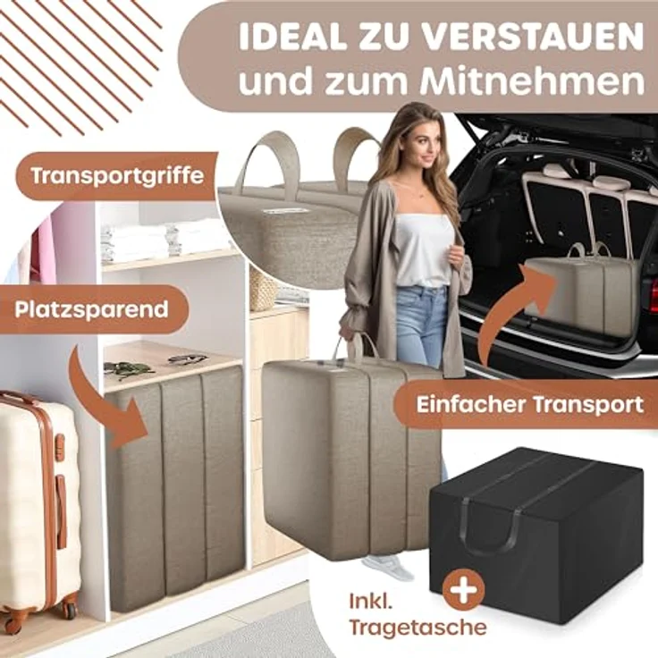 KESSER® Klappmatratze Gästematratze 3-fach Faltmatratze faltbar zum Sitzhocker | Schaumstoff 25kg/m³ extra dick 15cm atmungsaktiv waschbar abnehmbarer Bezug | Matratze inkl. Camping Tragetasche Taupe, 140 x 195 x 15 cm – Bild 7