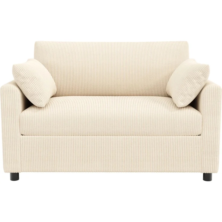 Schlafsofa 134/223x82x84 cm in Beige, Cord mit Schlaffunktion, Matratze, USB/USB-C und klappbarem Seitentisch – Bild 4