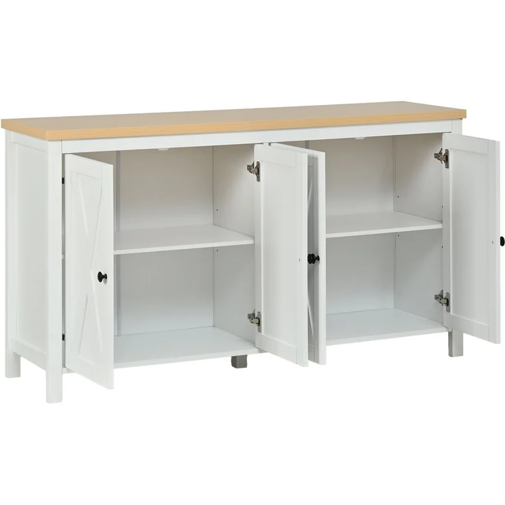 Merax 140cm Sideboard mit 4 Türen, mit Schwarzem, Rundem Griff,2 Partitionen, Multifunktionaler Aufbewahrungsschrank aus MDF-Material, Weiß – Bild 9