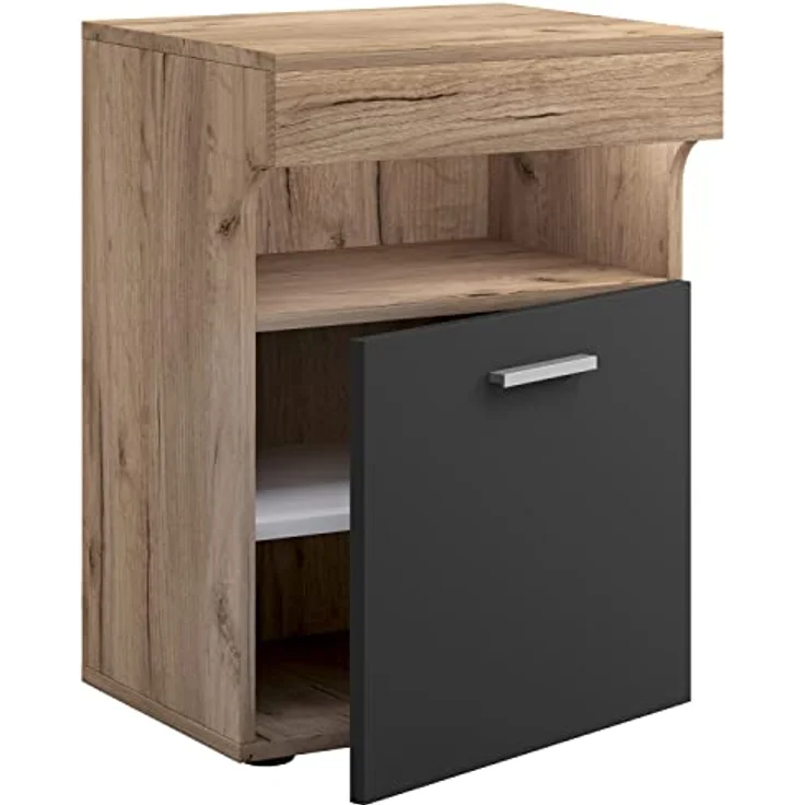 MID.YOU Nachtschrank Anthrazit, Honigeiche, Kunststoff, Drehtüren, 45x61x39 cm – Bild 4