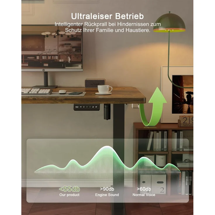 JUMMICO Schreibtisch elektrisch höhenverstellbar mit USB-Ladeanschluss, Braun, 100x60 cm – Bild 8