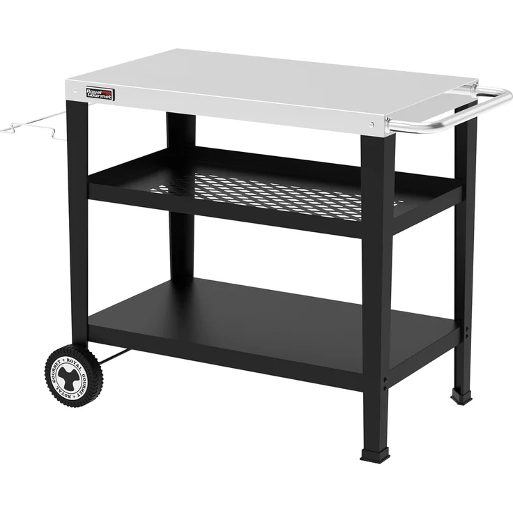 Royal Gourmet Servierwagen 3-Etagen mit Müllsackhalter Küchenwagen Edelstahl Beistelltisch Outdoor Plancha Grilltisch Rollwagen Trolley Silber Arbeitsplatte 85 x 50cm – Bild 1