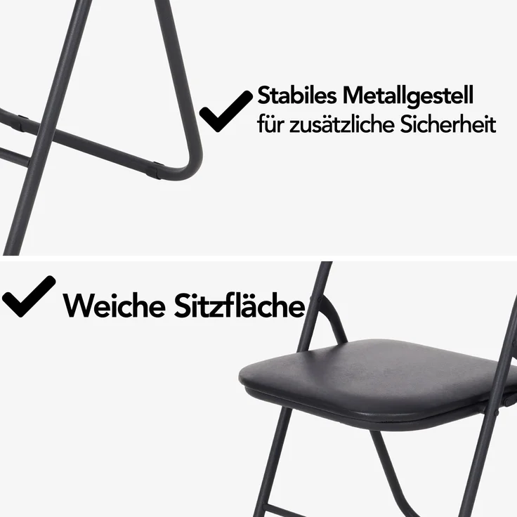 Brixy 4er Set Klappstühle - Klappstühle - PVC - Esstischstühle - Klappstühle - 43 x 47 x 80 CM - Stühle - Schwarz – Bild 5