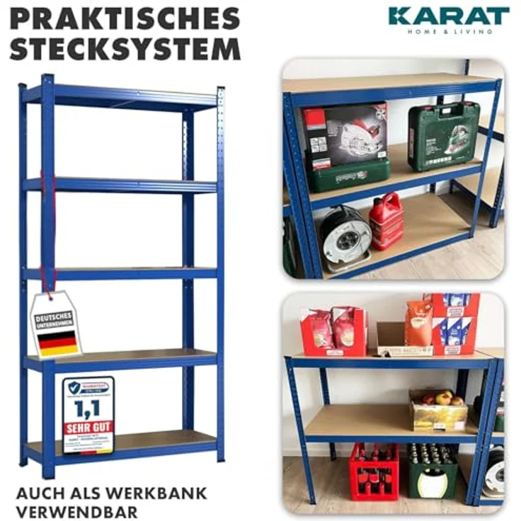 KARAT Schwerlastregal, 2er Set - Steckregal, Kellerregal, Lagerregal - 5 verstellbare Böden (Blau, 50 x 100 x 200 cm) – Bild 6