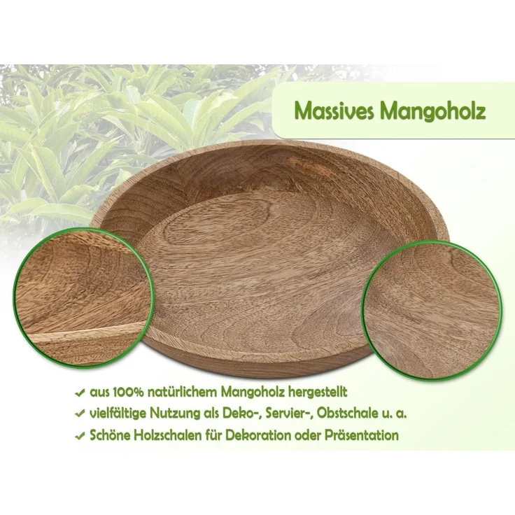 Amagohome Dekoteller Holzteller rund Obstteller Dekoschale H6cm modern schlicht Mangoholz m – Bild 4