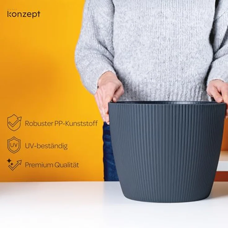KONZEPT Blumentopf groß, gerillte Struktur 26/30cm, Übertöpfe für Zimmerpflanzen, aus Kunststoff ideal für Wohnzimmer, Küche und Balkon – Bild 4