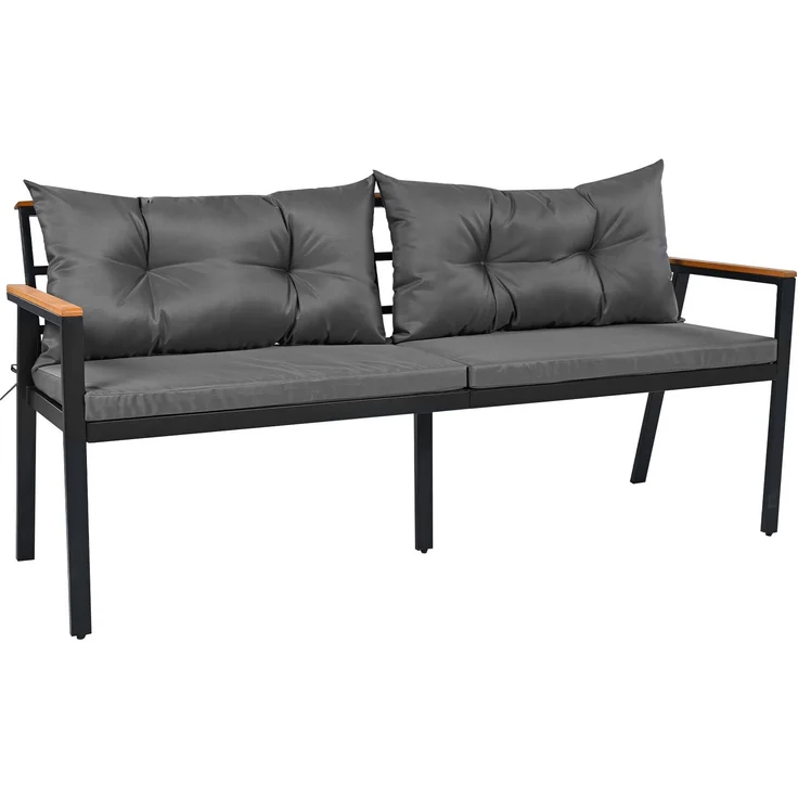 LVHOM 7-tlg. Gartenmöbel-Set, Lounge-Set für 6–7 Personen, wetterfeste Sitzgruppe inkl. Esstisch und abnehmbarem Servierwagen für Terrasse, Natur/Grau – Bild 5