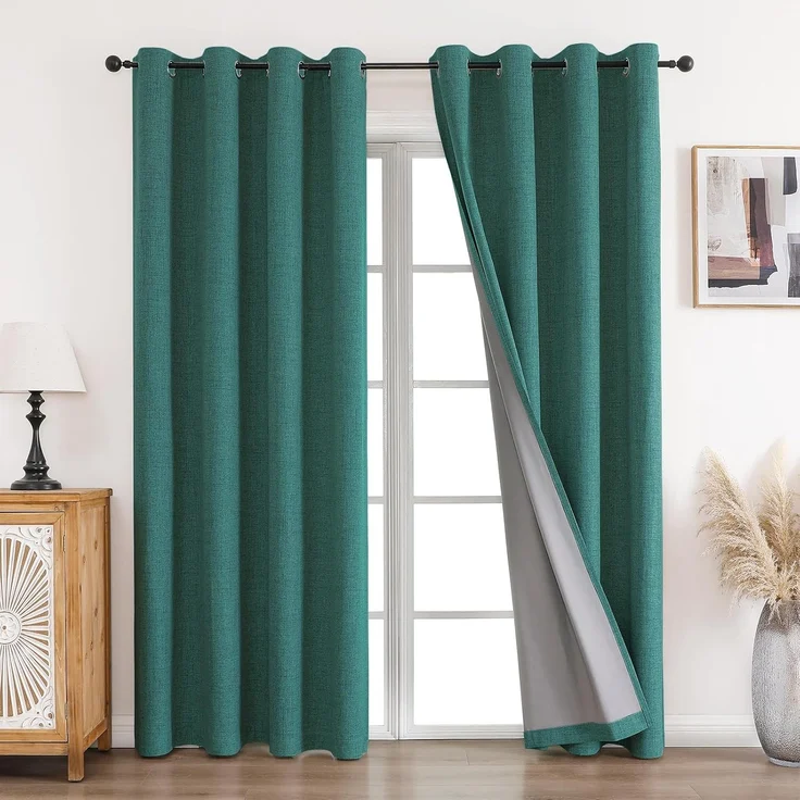CUCRAF Vorhang 100% Blickdicht Leinen Gardinen mit Ösen Verdunklungsvorhänge Gardinen Waldgrün H245 x B140 cm 2er Set, Thermovorhang Kälteschutz Schallschutz Vorhang für Wohnzimmer Schlafzimmer
