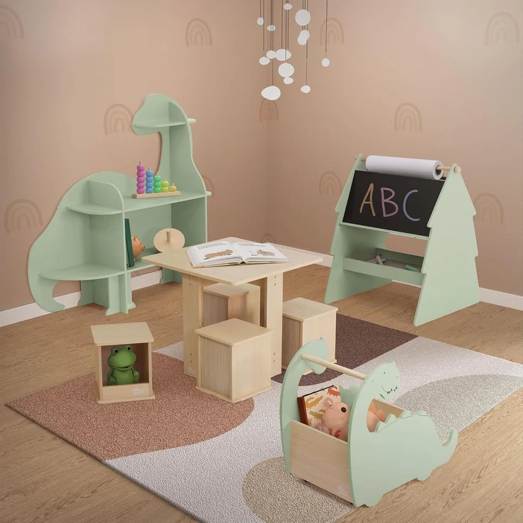 Joyz Spielzeugtruhe Kinderregal Kindermöbel Kinderzimmerregal Spielzeug Spielzimmer Möbel, Dino Spielzeugkiste mit 4 Rollen ideal als Lauflernwagen MDF / Kiefe – Bild 8
