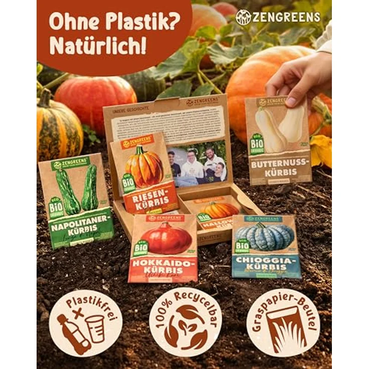 ZenGreens® - Bio Kürbissamen im 6er Set - 6 Kürbis Samen für den einfachen Anbau im Garten, Balkon oder Hochbeet - Pflanzensamen - Saatgut – Bild 4