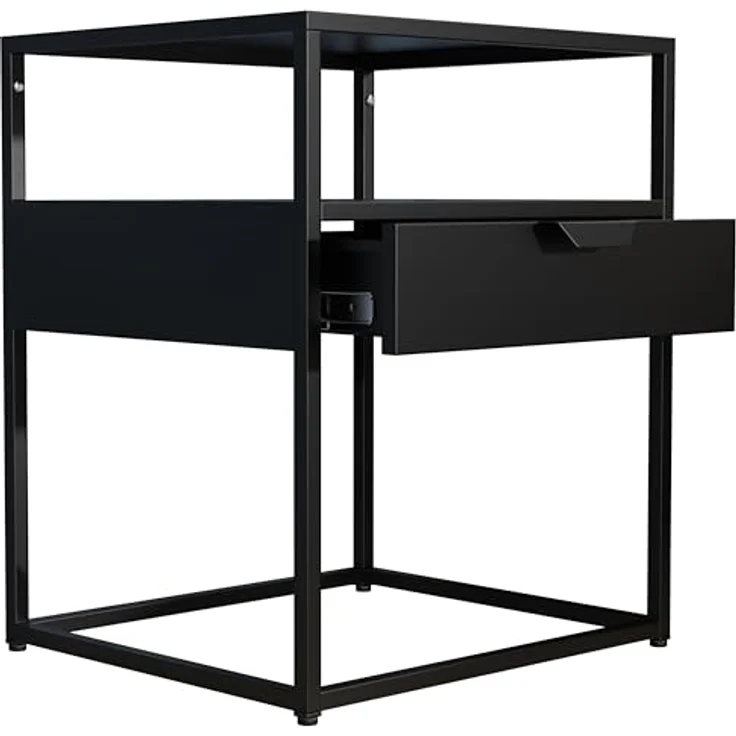 MID.YOU Nachtschrank Schwarz, Kunststoff, 1 Schublade, 45x55x40 cm für Schlafzimmer – Bild 4