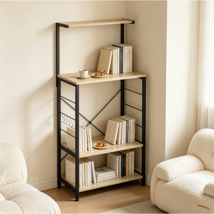 DESVIAE Regal mit 4 Ablagen und Seitenhaken 40x123x60 cm Holzwerkstoff Stahl Lichteiche Schwarz – Bild 5