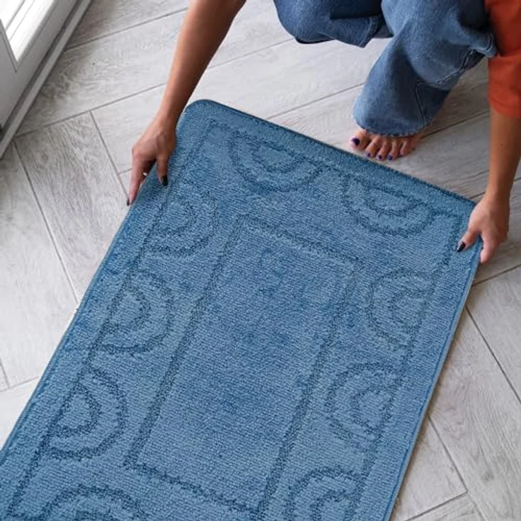 Comart, Teppich Nicole, für Badezimmer, synthetischer Stoff, rutschfeste Unterseite, Hellblau, 3-teiliges Set – Bild 5