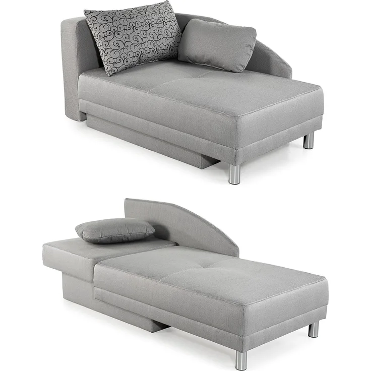 Récamiere-Schlafsofa Federkern Couch Liege Gästebett mit Bettkasten in Hellgrau