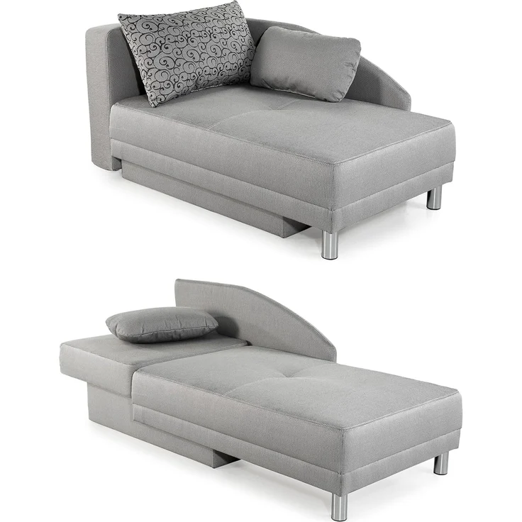 Récamiere-Schlafsofa Federkern Couch Liege Gästebett mit Bettkasten in Hellgrau – Bild 1