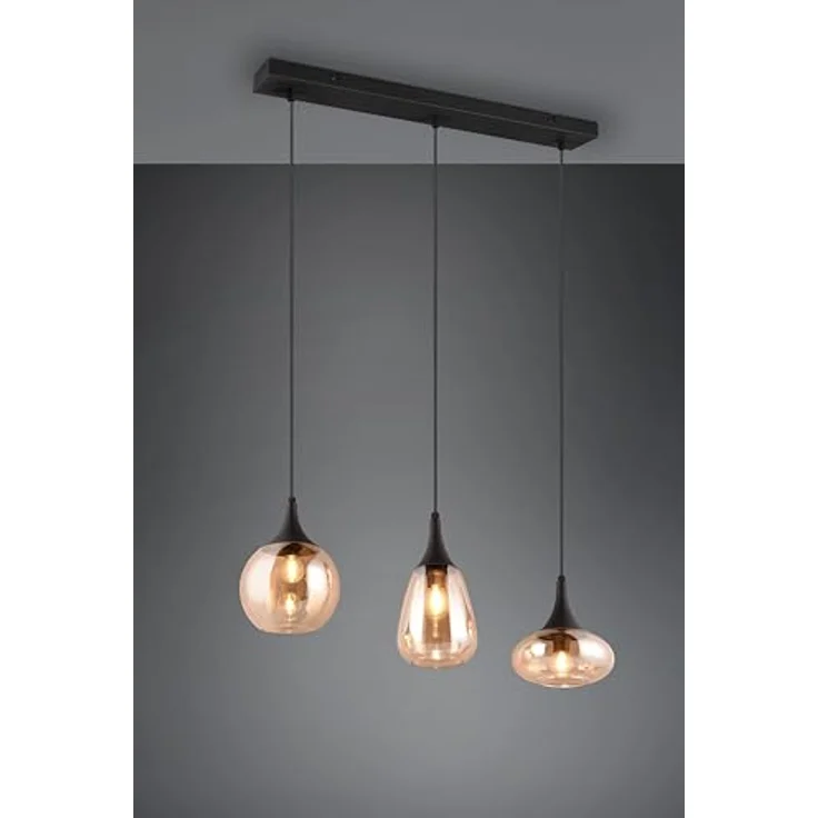Trio Leuchten Lumina Pendelleuchte, 3-stilig mit 120 W, amber-schwarze Glasschirme, Maße: 19,5 x 68,8 x 150 cm, E14 – Bild 2