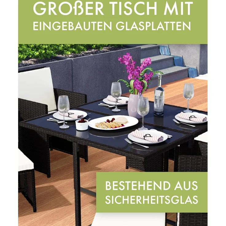 Swing&Harmonie Garten-Essgruppe Poly Rattan Sitzgruppe Esstisch Lounge Gartenmöbel, (Sitzgarnitur, Tisch, Stühle, Hocker Garnitur Set) – Bild 3