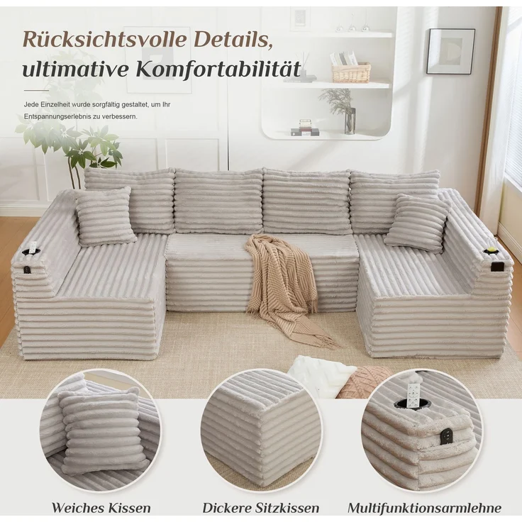 ZUBALIYA Wohnlandschaft 155x88 cm, mit Samtbezug, mit Cordbezug, mit breiten Armlehnen, mit Schaumstoffpolsterung – Bild 5