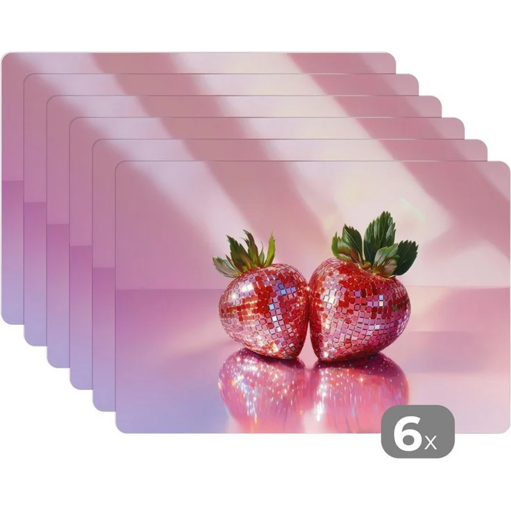 MuchoWow Platzset Disco - Obst - Glitzer - Erdbeere, (6-St), Platzsets, Tischset, Abwaschbar, Tischsets, Platzdeckchen – Bild 1