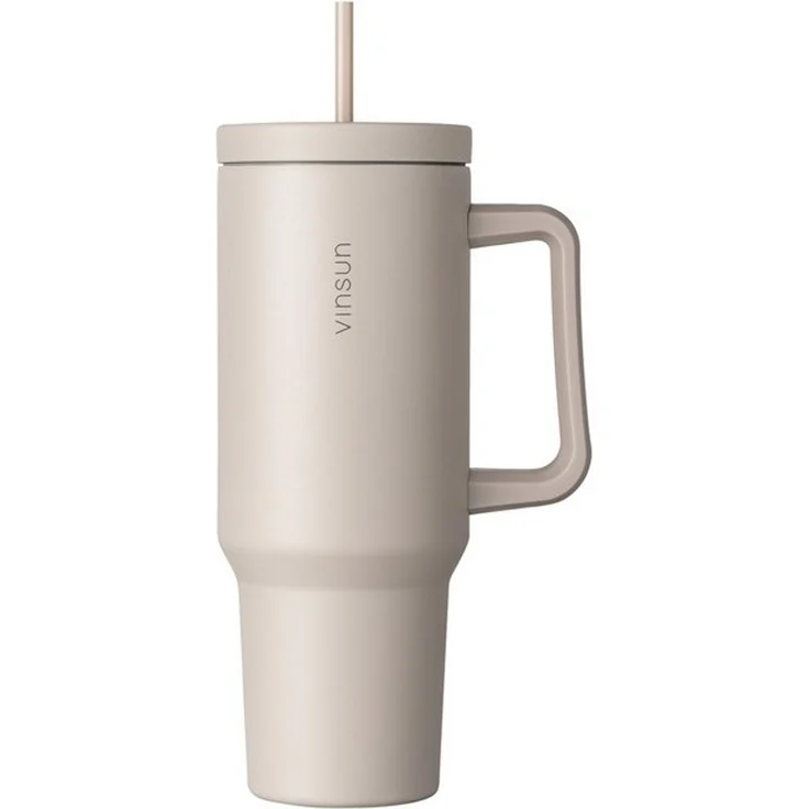 Vinsun Thermobecher Edelstahl Tumbler 1200ml 40oz - Isolierbecher mit Strohhalm und Henkel, 5-tlg, Edelstahl, Doppelwandig isoliert, BPA frei, bruchfest, Kalt- und Heißgetränke – Bild 4