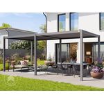 PRIMEYARD Pergola 3x6 m Aluminium-Pfosten mit Lamellendach aus Stahl graue Terrassenüberdachung