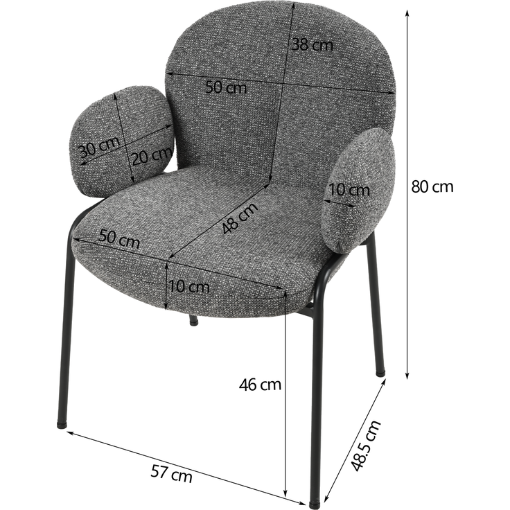 GOEURVANT 1235 Esszimmerstühle 6er-Set mit Armlehnen, Polsterstühle, Webstoff - Grau – Bild 10