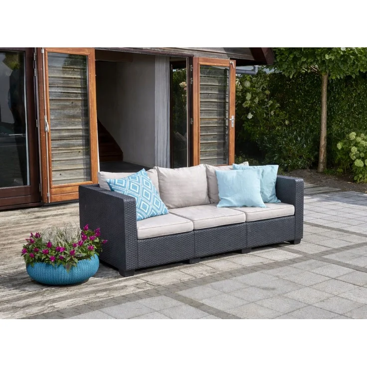 Allibert Salta 3-Sitzer in Anthrazit mit Kissen | Wetterfester Rattanoptik-Gartencouch – Bild 5