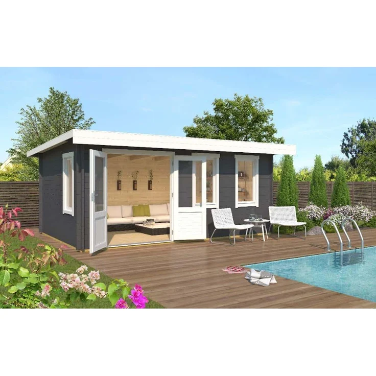 Lasita Maja Gartenhaus Baruda 53 ISO Gartenhaus aus Holz in Grau Holzhaus mit 40 mm Wandstärke Blockbohlenhaus mit Montagematerial – Bild 1