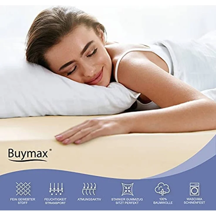 Buymax® Topper Spannbettlaken 200x200 cm Spannbetttuch 100% Baumwolle Jersey für Matratzentopper bis 12 cm Matratzenhöhe Bettlaken für Boxspringbett Topper, Blau Dunkelblau – Bild 6