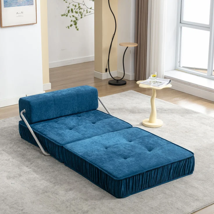 ZUBALIYA SchlafSofa mit Chenille - Bezug, modular aufgebaut, mit Schaumstoffpolsterung, mit rutschfester Basis, Blau – Bild 5