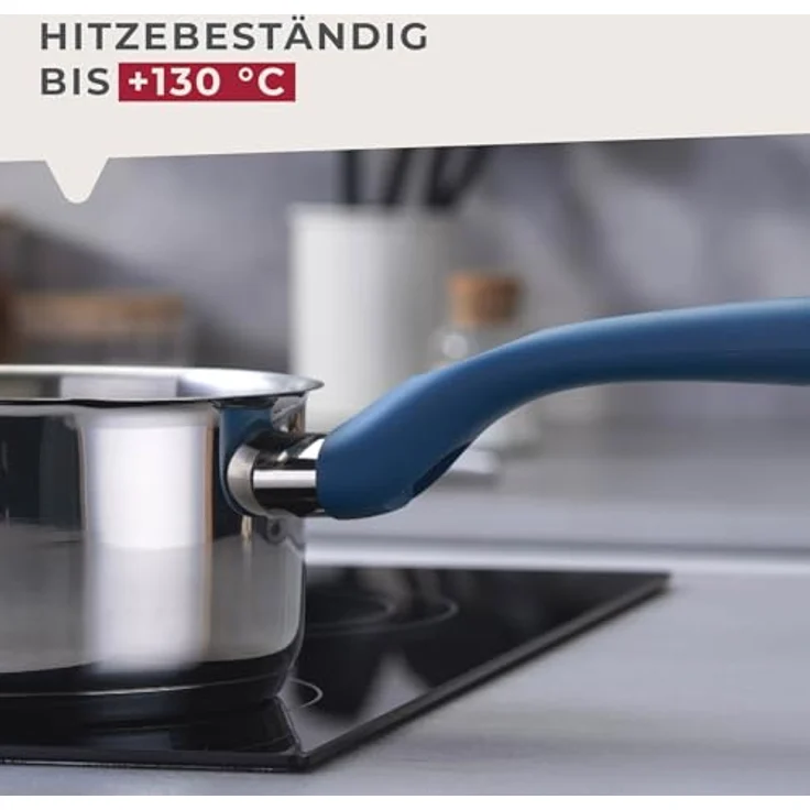 Fackelmann Kasserolle Essential Ø 16 cm, Edelstahl, ergonomischer Bakelit-Griff, für alle Herdarten geeignet, 1,5 L, Blau – Bild 4