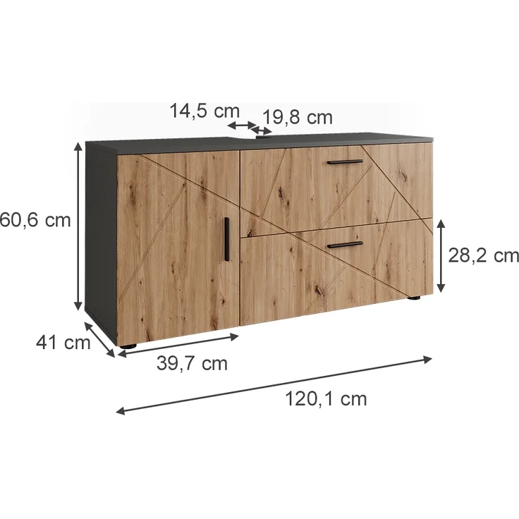 Waschbeckenunterschrank Irma Anthrazit/Artisan 120.1 x 60.6 cm mit 2 Schubladen und 1 Tür Vicco – Bild 2