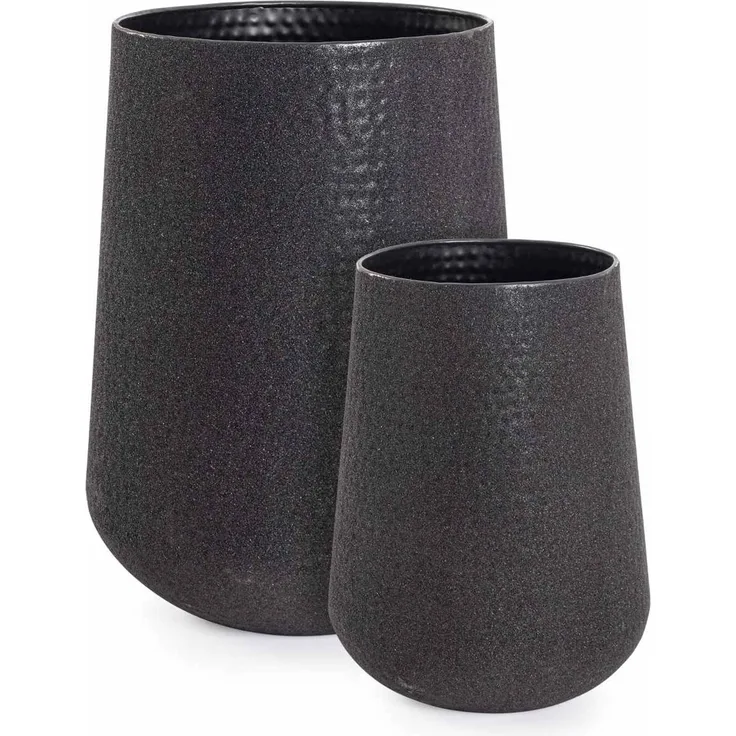 Gartenvase Kenar aus Metall, modern handgefertigt, hoch, schwarz, 2er-Set für Outdoor