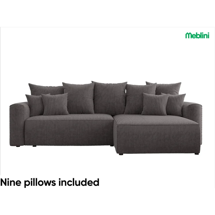 MEBLINI Schlafcouch mit Bettkasten - 260x160x78cm - Dunkelgrau Cordstoff - BALI - Kleines Ecksofa mit Schlaffunktion - Sofa mit Relaxfunktion und Kissen - Kleine Couch L-Form - Eckcouch – Bild 6