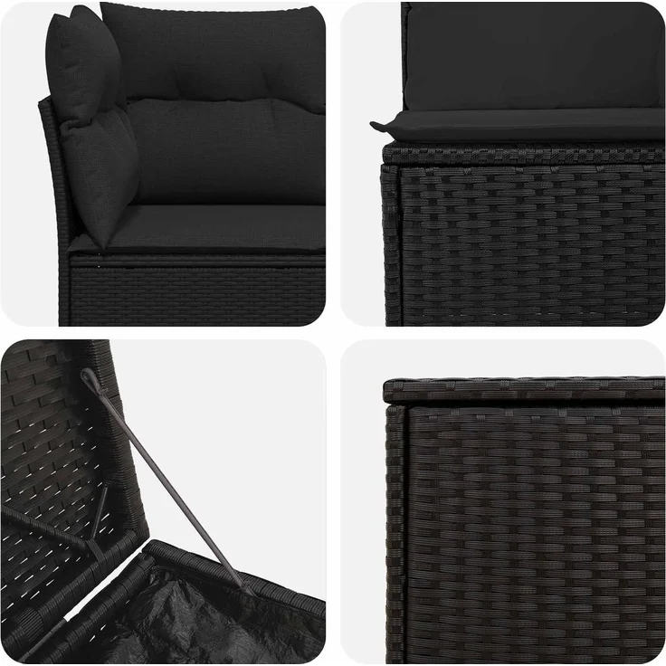 vidaXL Sofa Set 5 stk. Schwarz 179 x 179 x 85 cm Polyrattan und Stahl 3447828 – Bild 6
