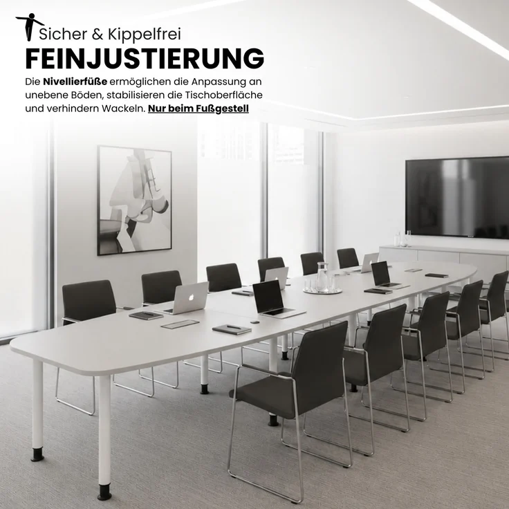 bümö Konferenztisch oval 520x130 cm in Eiche, Tischsäulen in Graphit - Großer Besprechungstisch, Meetingtisch für 18 Personen, XXL-Tisch für Konferenzraum, Meeting & Besprechungsraum, KT52S-E-G – Bild 7