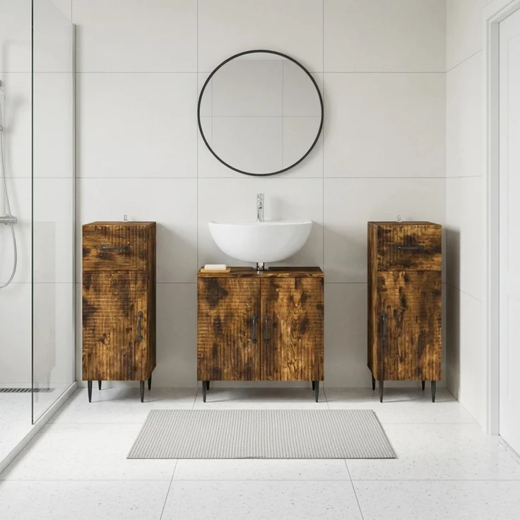 vidaXL 3-teiliges Badezimmer-Schranksystem HAARLEM 3 stk. Raucheiche 3418022 – Bild 1