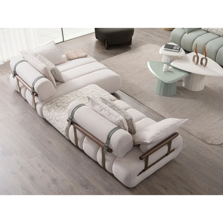 Sitzgruppe/Sofa Set - Wohnzimmergarnitur "Luccani" 3 Sitzer + Ecksofa + Mittelkonsole +1 Sitzer-White/Mintgrün – Bild 3