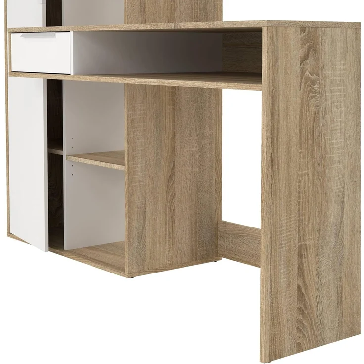 Dmora - Multifunktionsschreibtisch mit Bücherregal, Schublade und Tür, Farbe Weiß und Eiche, 162 x 155 x 60 cm – Bild 6