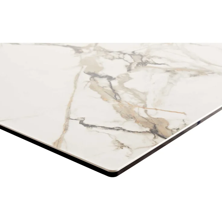 Esstisch Edge 200-300x100 Keramik Calacatta Luxe Weiß-Gold-Grau Spider Flachstahl Edelstahl ausziehbar – Bild 5