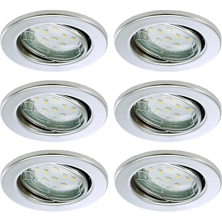 TRANGO LED Einbauleuchte, 6er Set 6729-068-5WAK Einbaustrahler in Rund Chrom inkl. 6x 5 Watt GU10 LED Leuchtmittel 3000K warmweiß & 6x GU10 Lampenfassung, Deckenspots, Einbauspots, Deckenleuchte