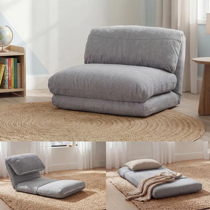 Schlafsessel HWC-E68, Schlafsofa Funktionssessel Klappsessel Relaxsessel, Stoff/Textil ~ hellgrau – Bild 1