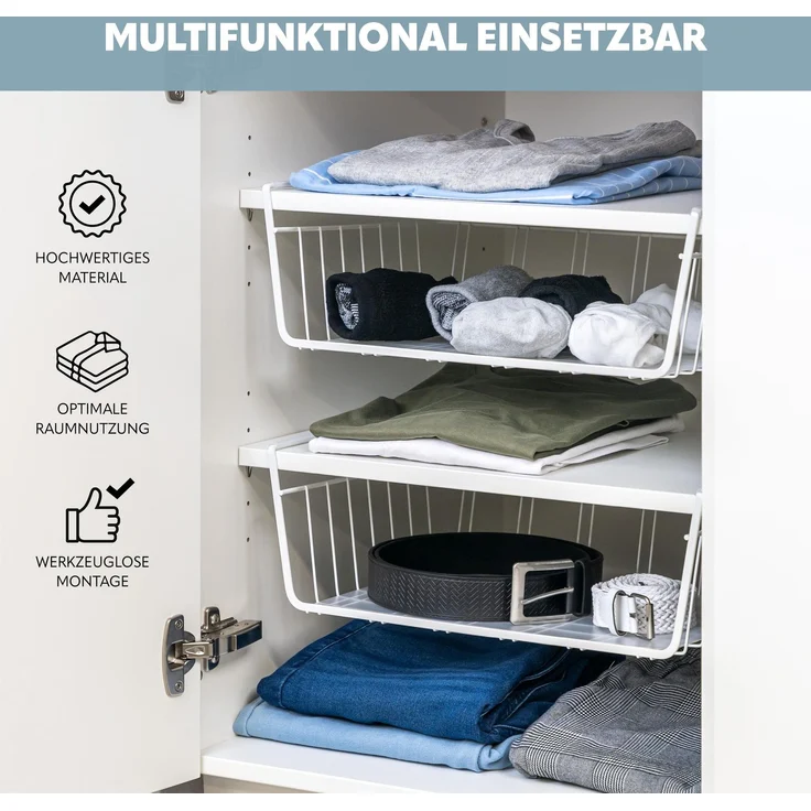 Schrankkörbe 2er Set inklusive Einlegeböden und Kratzschutz, weiß – Bild 4